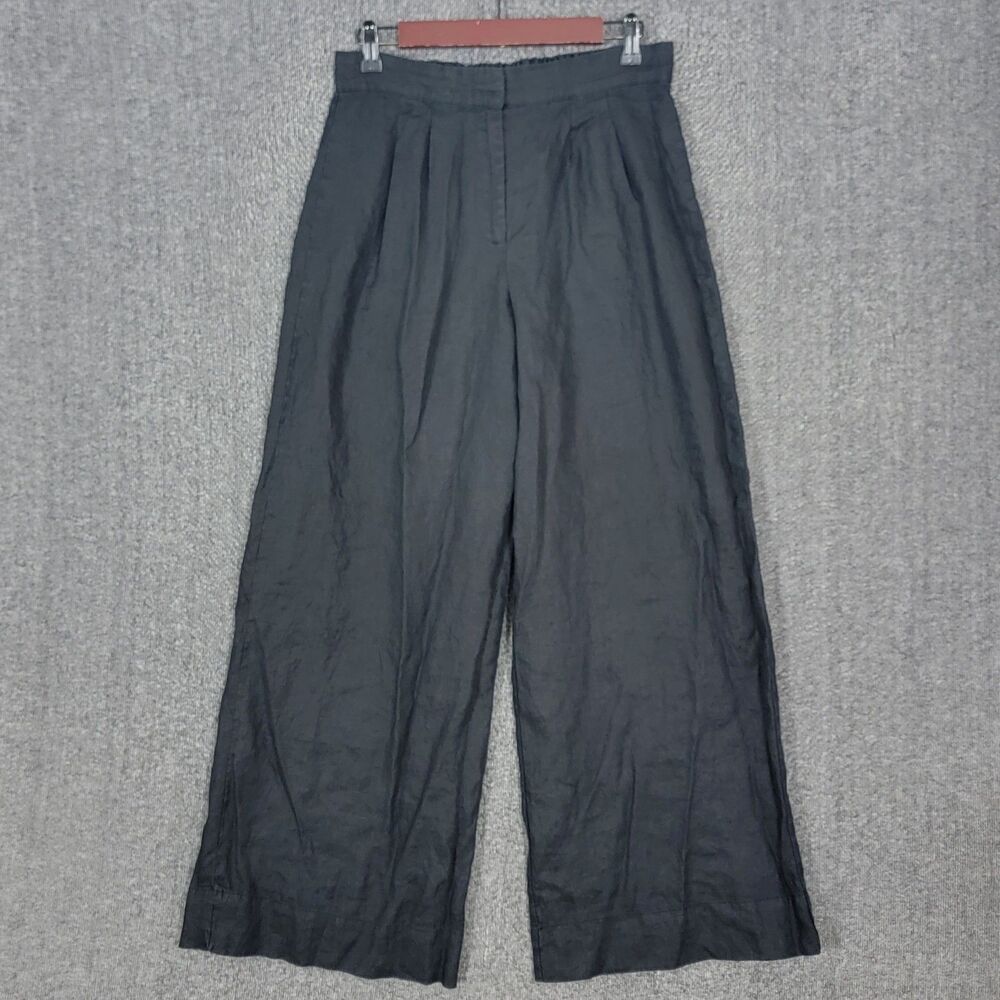 Magaschoni Black Wide Leg Linen Pants